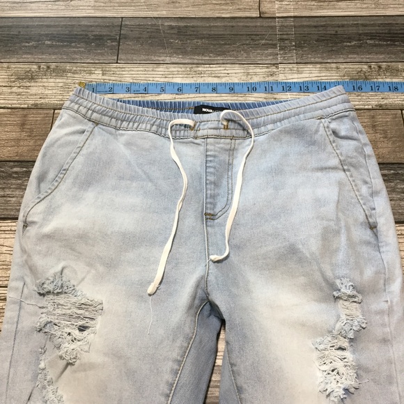Nova Men Denim Jogger Pants Men’s S Light Wash Blue Distressed (Inseam 29). - Picture 4 of 11